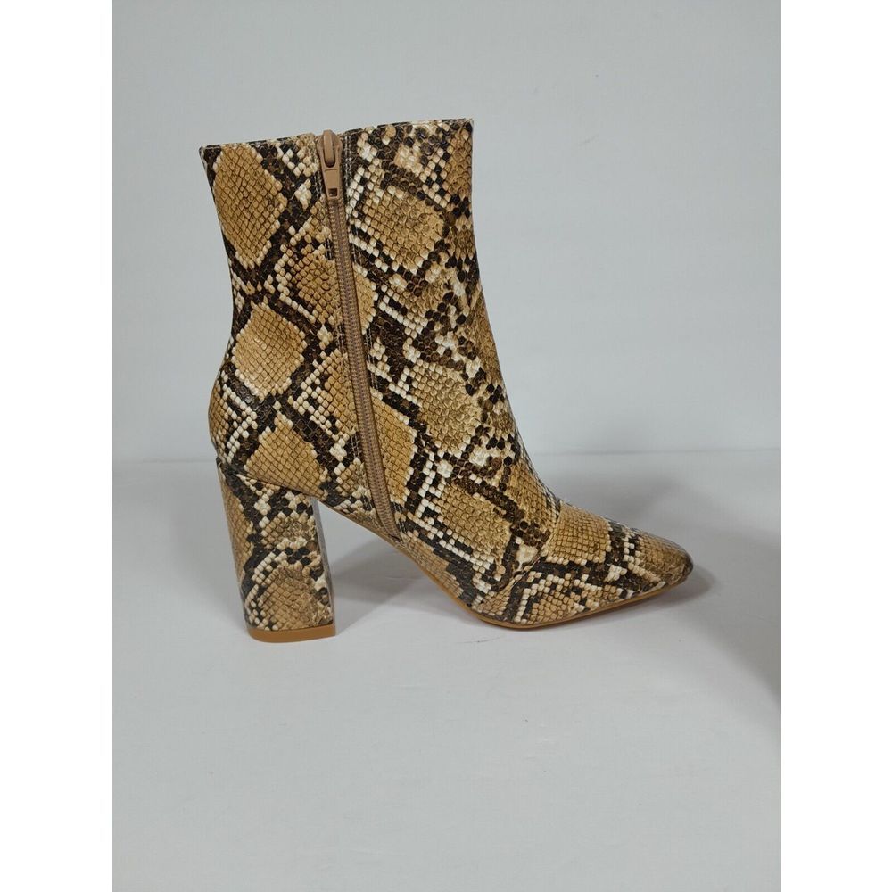 Lulus my generation Snake Reptile block heel women sz 7.5 Boots Bootie Ankle Tan - Picture 9 of 10